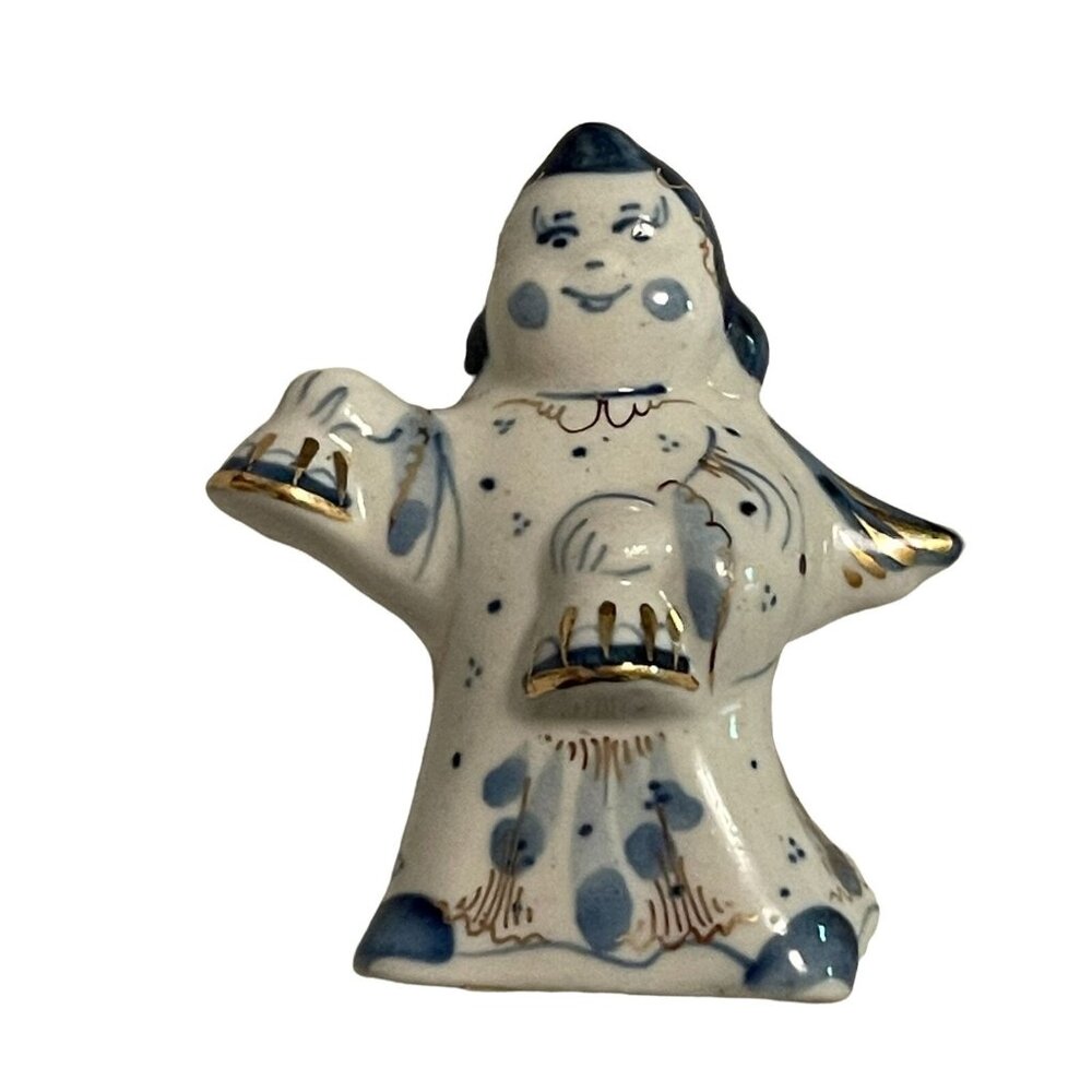 Vintage Gzhel Blue White Goldtone Angel Porcelain Made In Russia Tags NOS